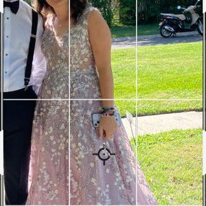 Size 8 Mac Duggal Lace Floral Pleated A-Line Gown bridesmaid wedding